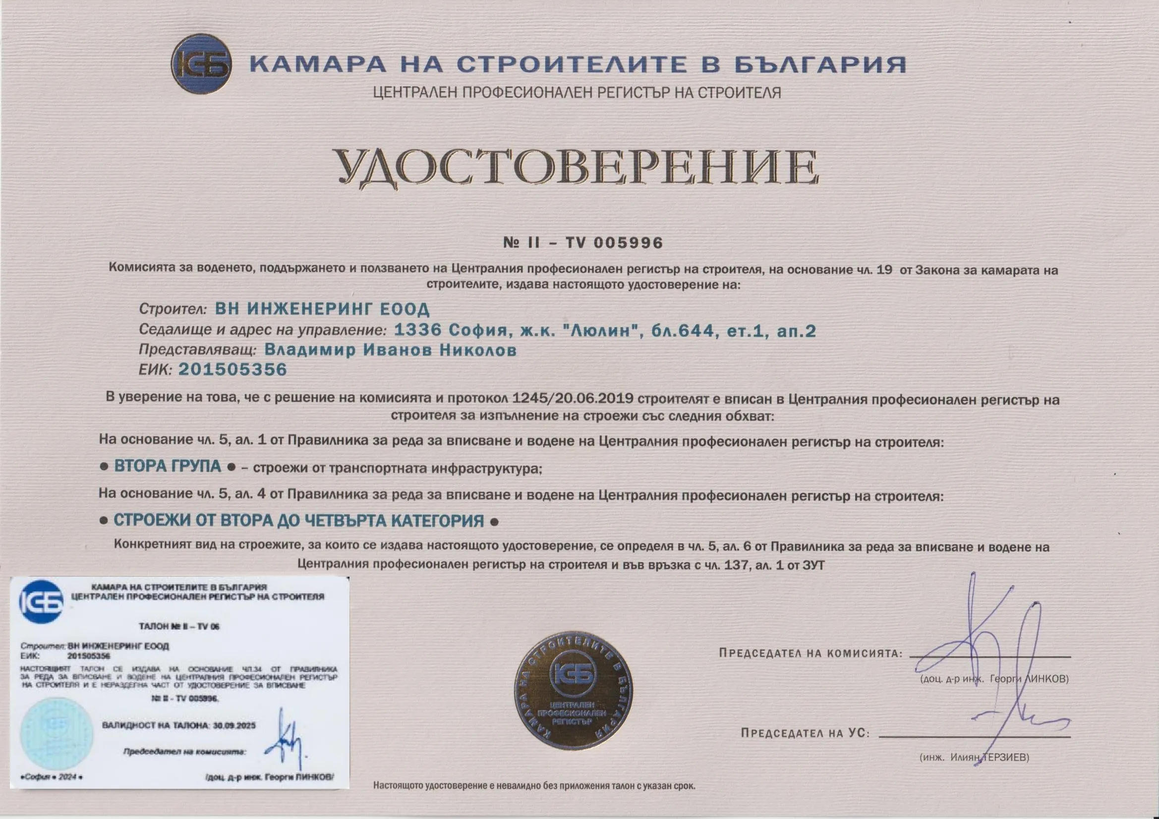 Удостоверение № II-TV 005996